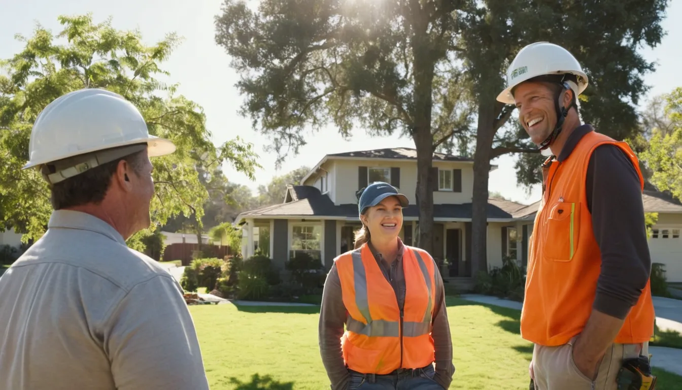 A tree removal provider checking a large tree beside a house in Columbus